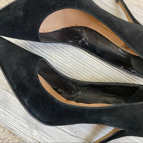 Dolce Vita black leather suede heels with silver pointed  toe tips size 6 - Picture 9 of 11
